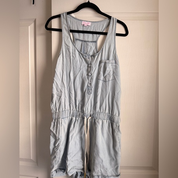 Pink Lily Pants - Pink Lily Light Blue Sleeveless Chambray Jumpsuit